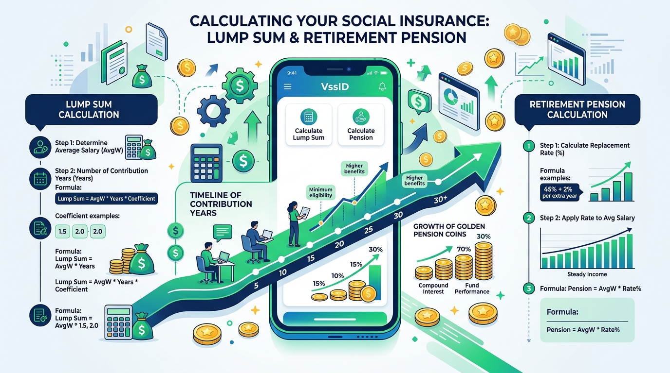 Công thức tính tiền BHXH một lần và lương hưu trên app VssID