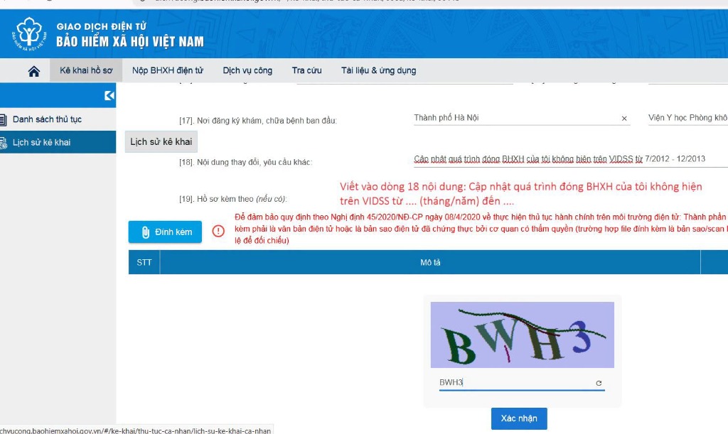 Nhập nội dung đề nghị tại dòng 18 và nhập mã Captcha xác nhận